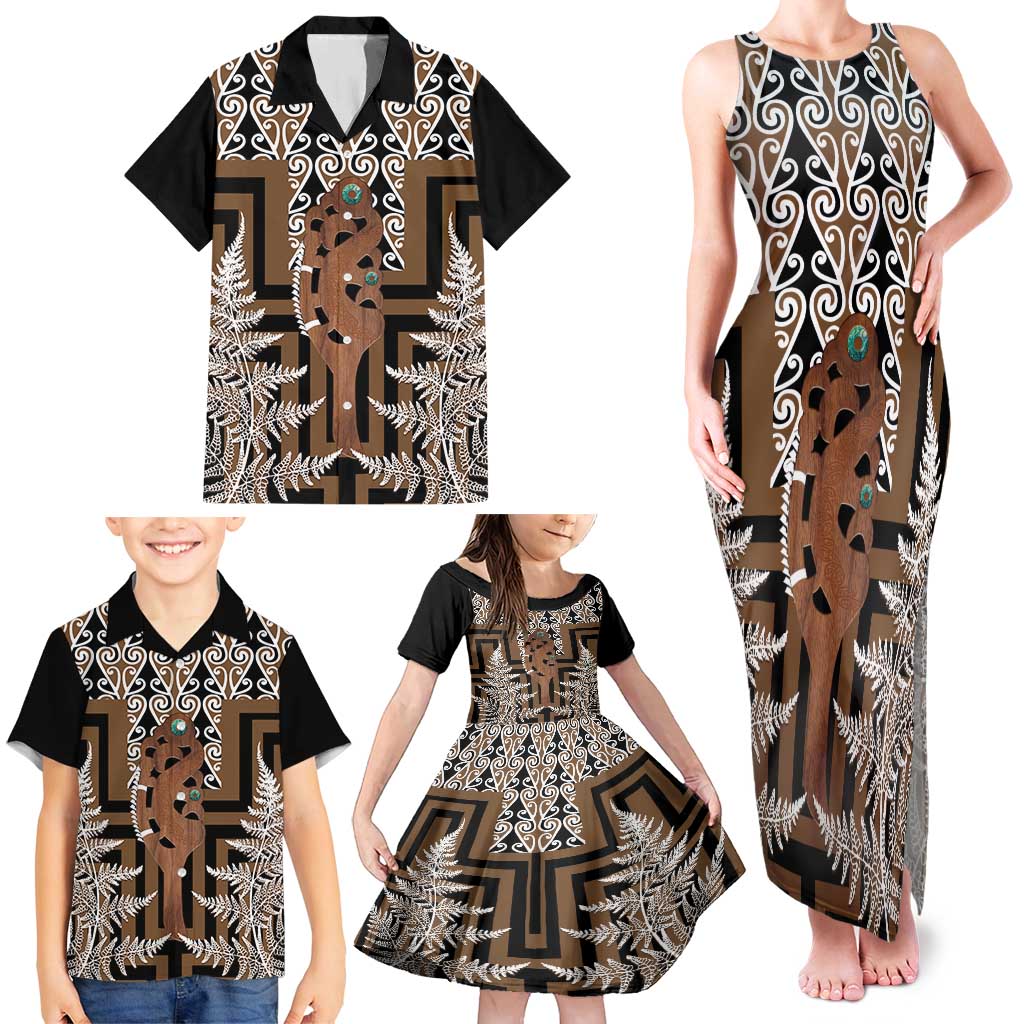 New Zealand Family Matching Tank Maxi Dress and Hawaiian Shirt Maori Maripi Knife With Poutama Art LT14 - Polynesian Pride