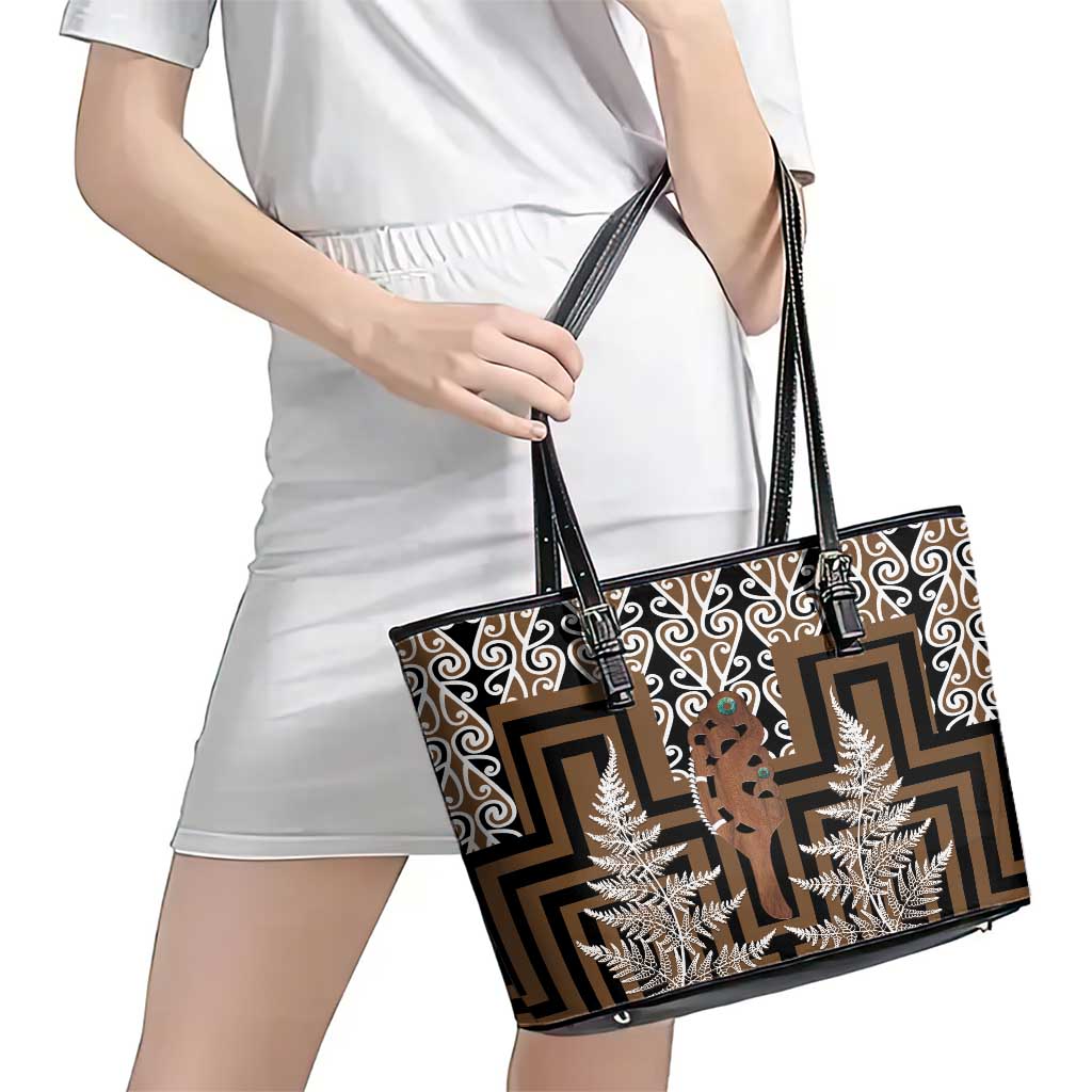 New Zealand Leather Tote Bag Maori Maripi Knife With Poutama Art LT14 - Polynesian Pride