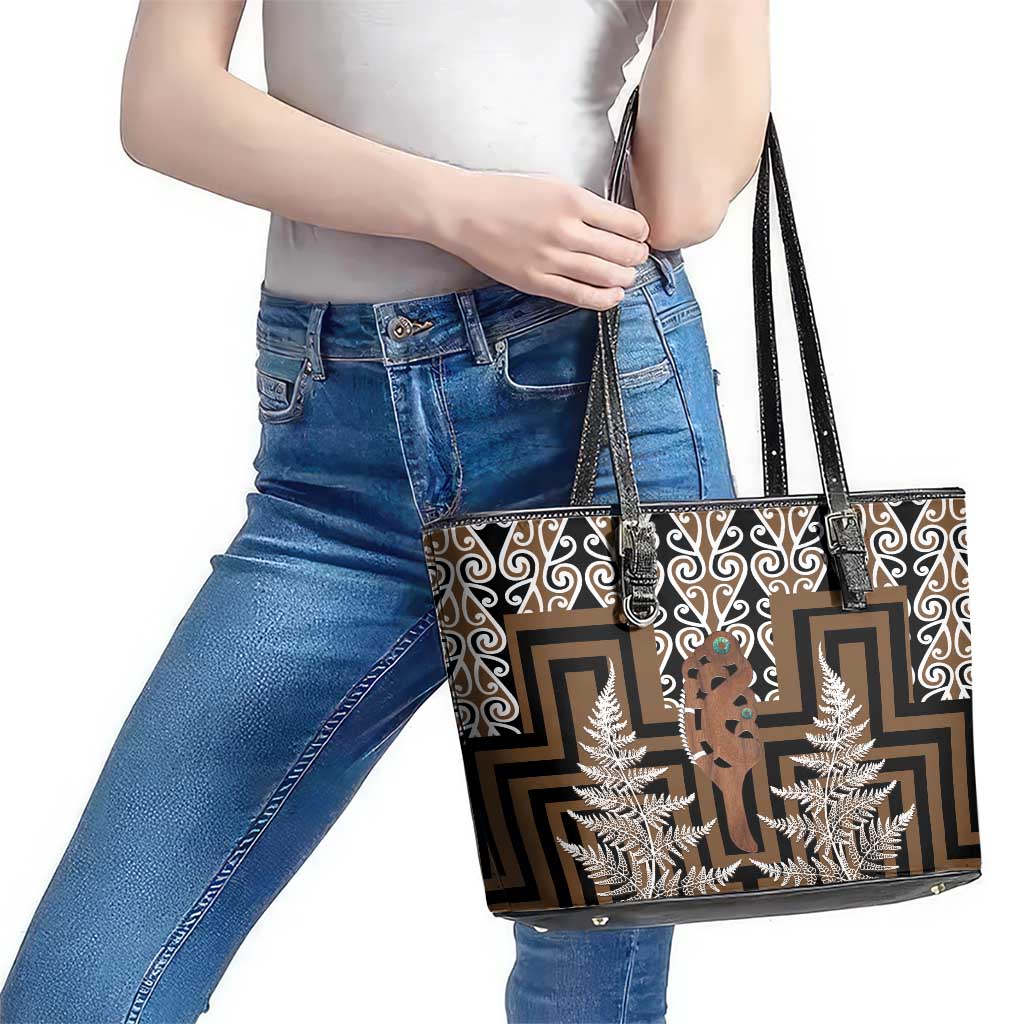 New Zealand Leather Tote Bag Maori Maripi Knife With Poutama Art LT14 - Polynesian Pride