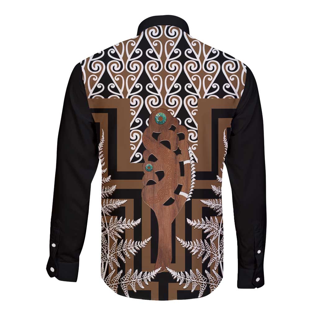 New Zealand Long Sleeve Button Shirt Maori Maripi Knife With Poutama Art LT14 - Polynesian Pride