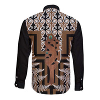New Zealand Long Sleeve Button Shirt Maori Maripi Knife With Poutama Art LT14 - Polynesian Pride
