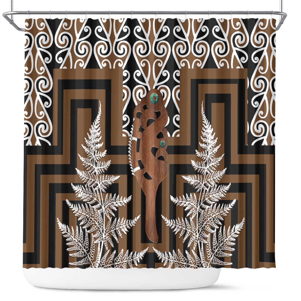 New Zealand Shower Curtain Maori Maripi Knife With Poutama Art LT14 Brown - Polynesian Pride