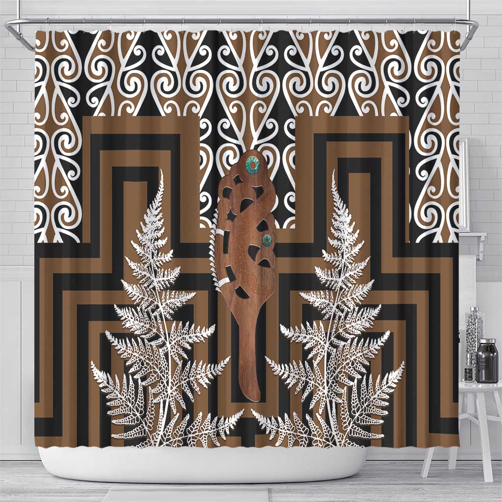 New Zealand Shower Curtain Maori Maripi Knife With Poutama Art LT14 - Polynesian Pride