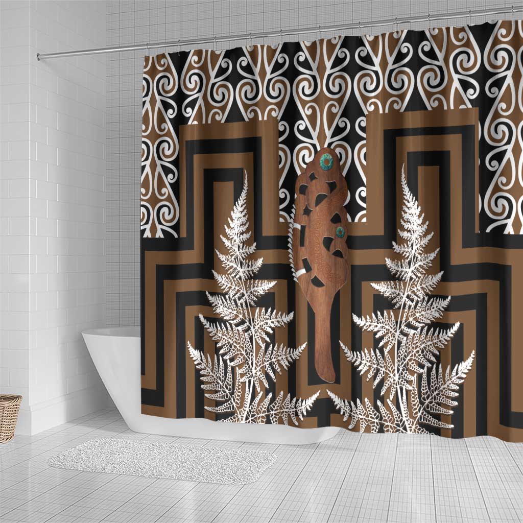 New Zealand Shower Curtain Maori Maripi Knife With Poutama Art LT14 - Polynesian Pride