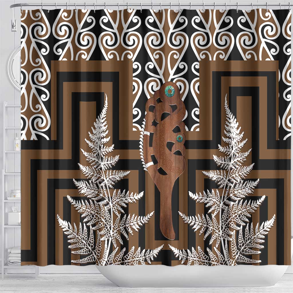 New Zealand Shower Curtain Maori Maripi Knife With Poutama Art LT14 - Polynesian Pride