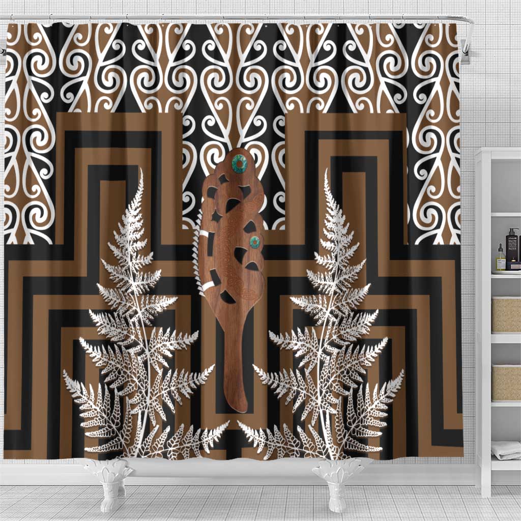 New Zealand Shower Curtain Maori Maripi Knife With Poutama Art LT14 - Polynesian Pride