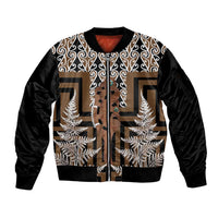 New Zealand Sleeve Zip Bomber Jacket Maori Maripi Knife With Poutama Art