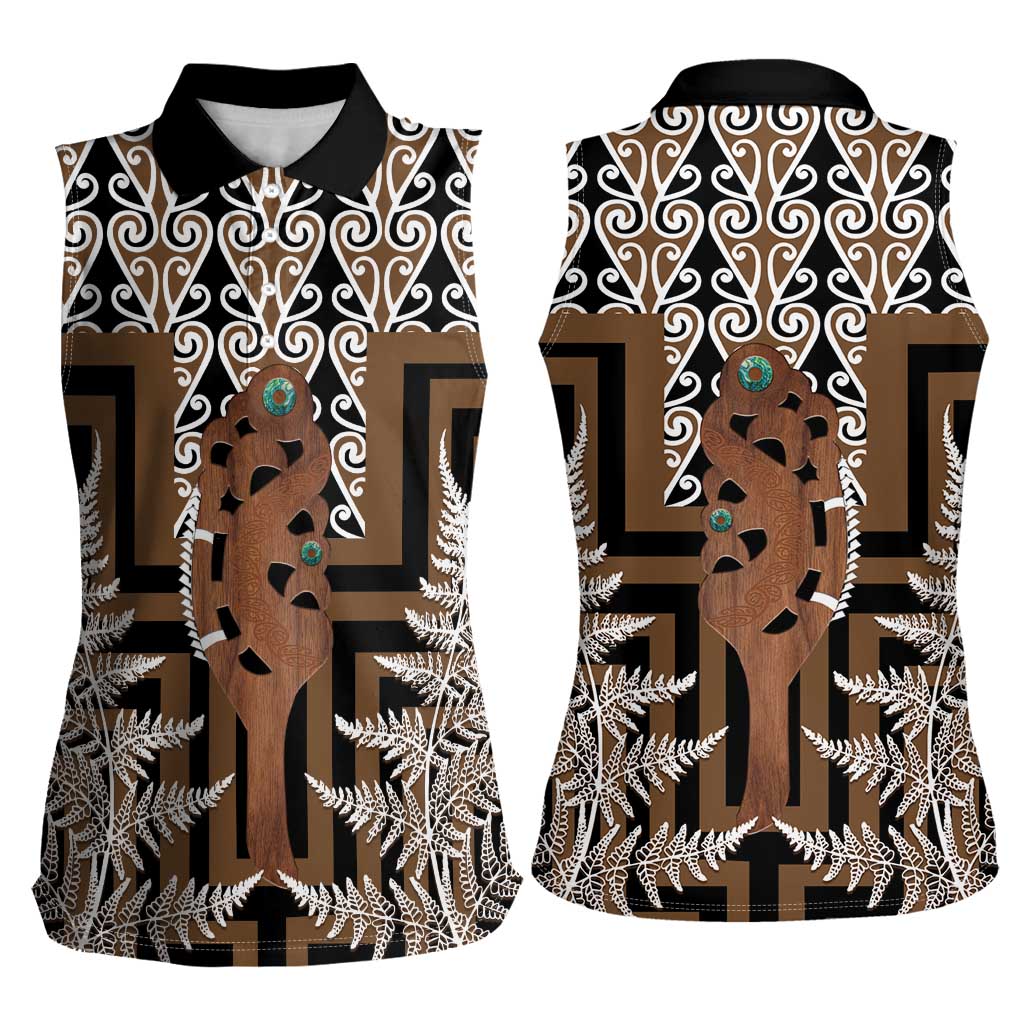 New Zealand Women Sleeveless Polo Shirt Maori Maripi Knife With Poutama Art
