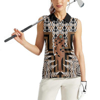 New Zealand Women Sleeveless Polo Shirt Maori Maripi Knife With Poutama Art