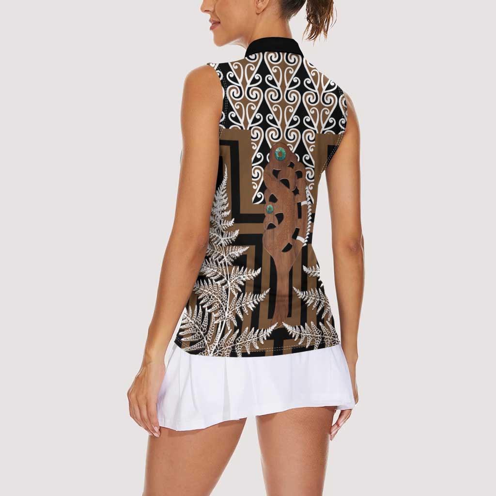 New Zealand Women Sleeveless Polo Shirt Maori Maripi Knife With Poutama Art