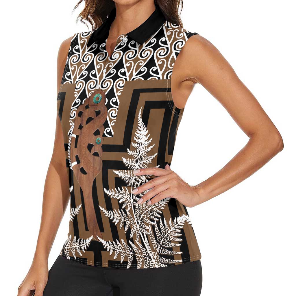 New Zealand Women Sleeveless Polo Shirt Maori Maripi Knife With Poutama Art