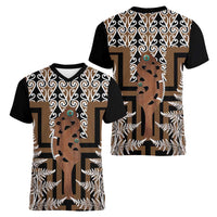 New Zealand Women V-Neck T-Shirt Maori Maripi Knife With Poutama Art LT14 - Polynesian Pride