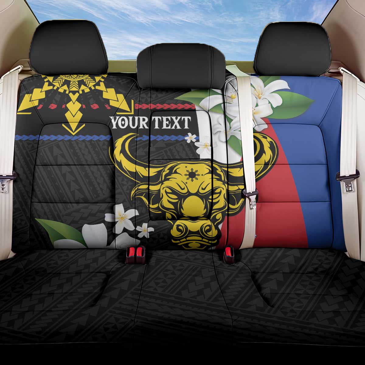 Personalised Philippines Carabao Back Car Seat Cover Filipino Sun Mix Sampaguita Flower