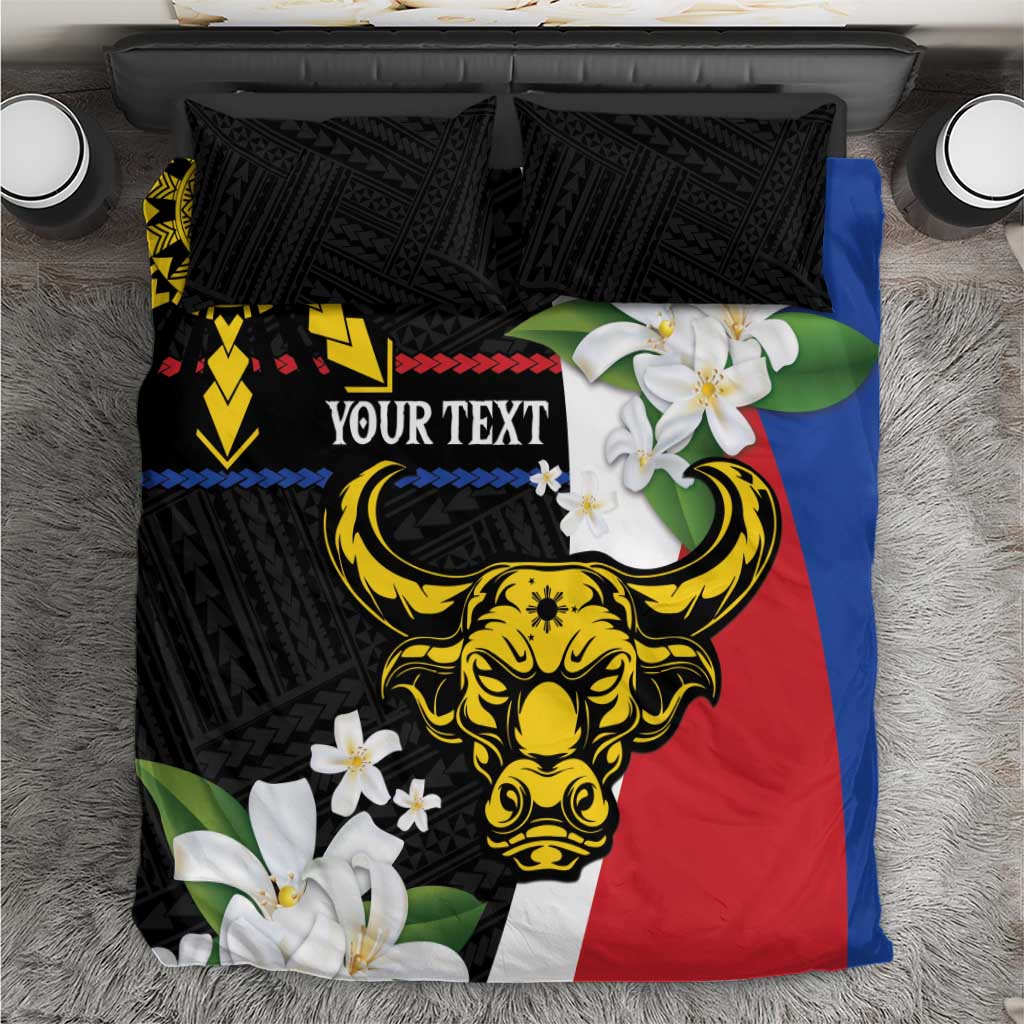 Personalised Philippines Carabao Bedding Set Filipino Sun Mix Sampaguita Flower LT14 Black - Polynesian Pride