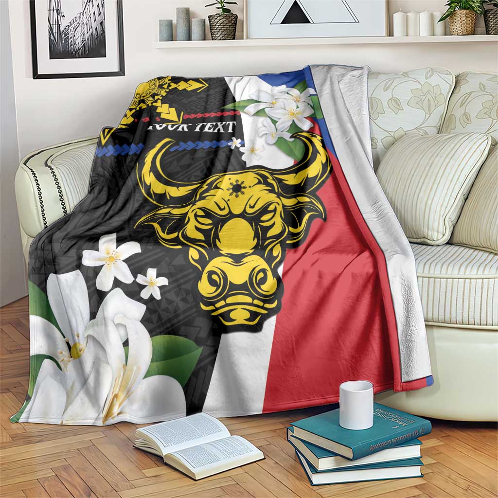 Personalised Philippines Carabao Blanket Filipino Sun Mix Sampaguita Flower LT14 Black - Polynesian Pride