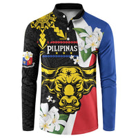 Personalised Philippines Carabao Button Sweatshirt Filipino Sun Mix Sampaguita Flower LT14 Black - Polynesian Pride