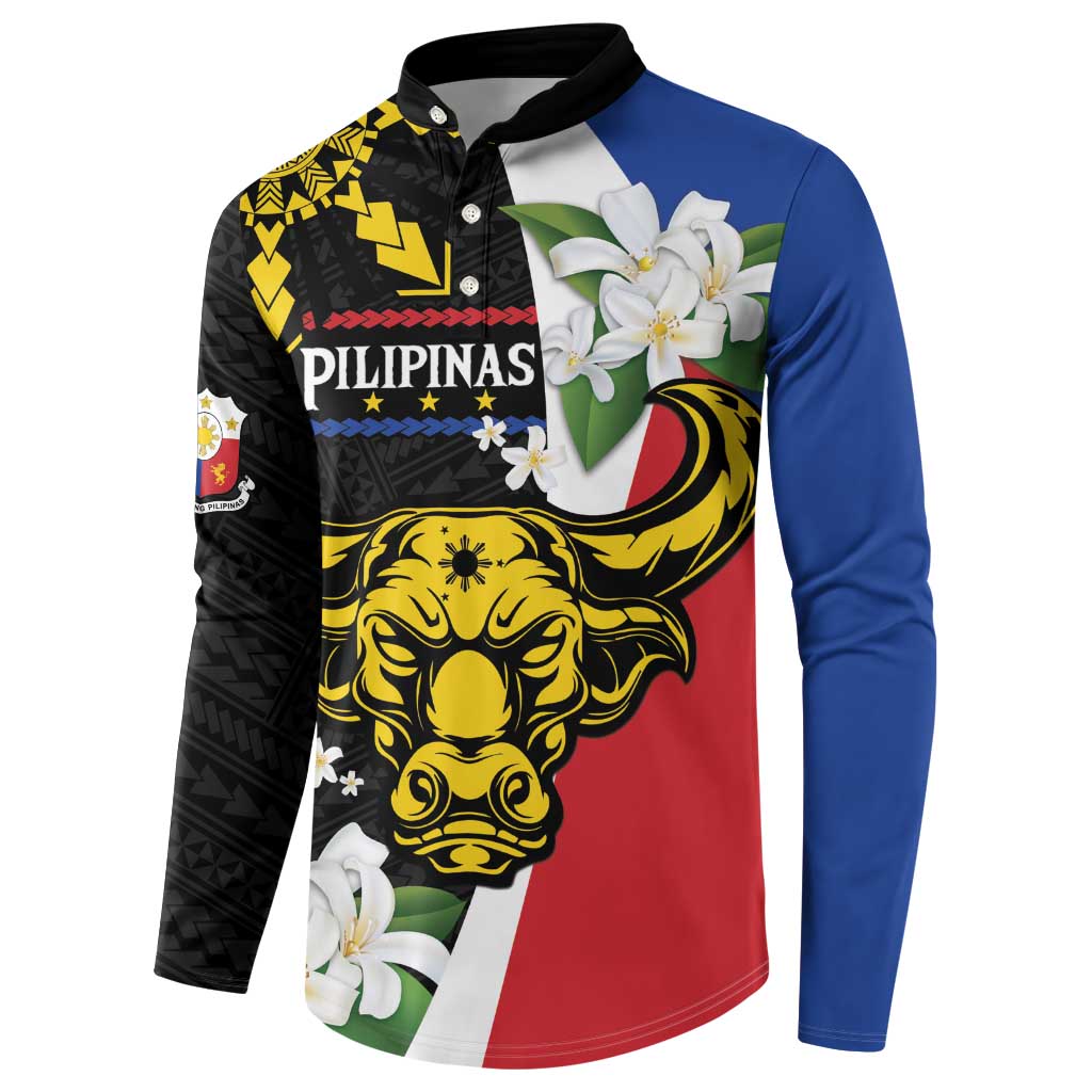 Personalised Philippines Carabao Button Sweatshirt Filipino Sun Mix Sampaguita Flower LT14 - Polynesian Pride