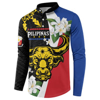Personalised Philippines Carabao Button Sweatshirt Filipino Sun Mix Sampaguita Flower LT14 - Polynesian Pride
