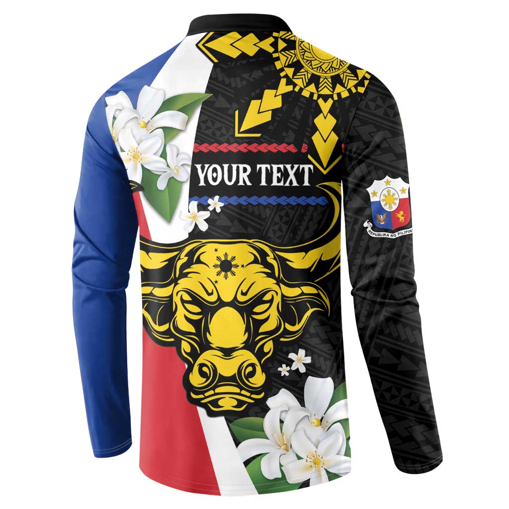 Personalised Philippines Carabao Button Sweatshirt Filipino Sun Mix Sampaguita Flower LT14 - Polynesian Pride