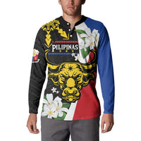 Personalised Philippines Carabao Button Sweatshirt Filipino Sun Mix Sampaguita Flower LT14 - Polynesian Pride