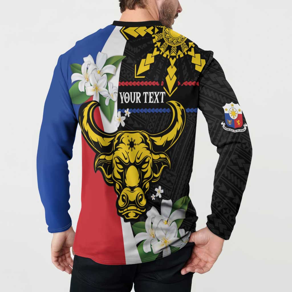 Personalised Philippines Carabao Button Sweatshirt Filipino Sun Mix Sampaguita Flower LT14 - Polynesian Pride