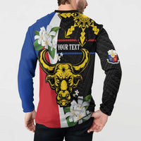 Personalised Philippines Carabao Button Sweatshirt Filipino Sun Mix Sampaguita Flower LT14 - Polynesian Pride