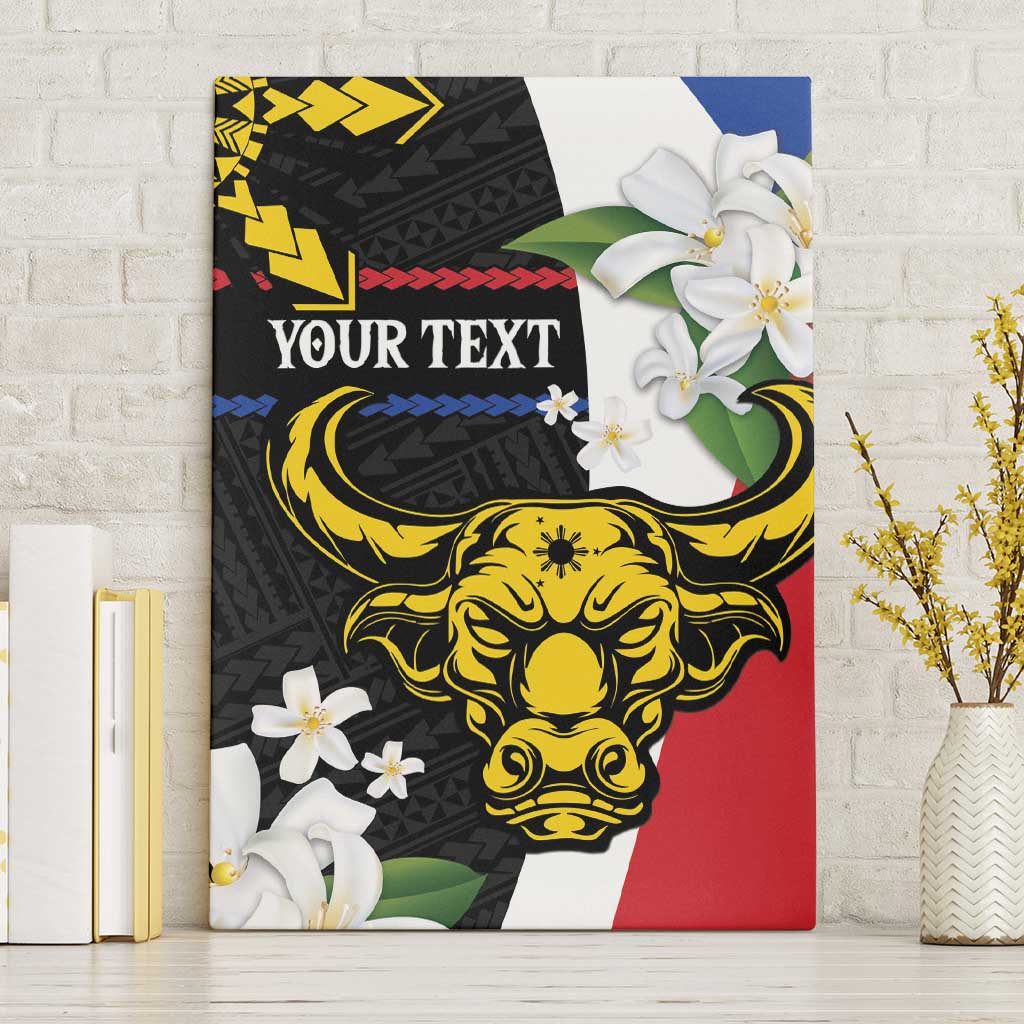 Personalised Philippines Carabao Canvas Wall Art Filipino Sun Mix Sampaguita Flower LT14 Without Frame Black - Polynesian Pride