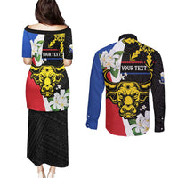 Personalised Philippines Carabao Couples Matching Puletasi and Long Sleeve Button Shirt Filipino Sun Mix Sampaguita Flower LT14 - Polynesian Pride