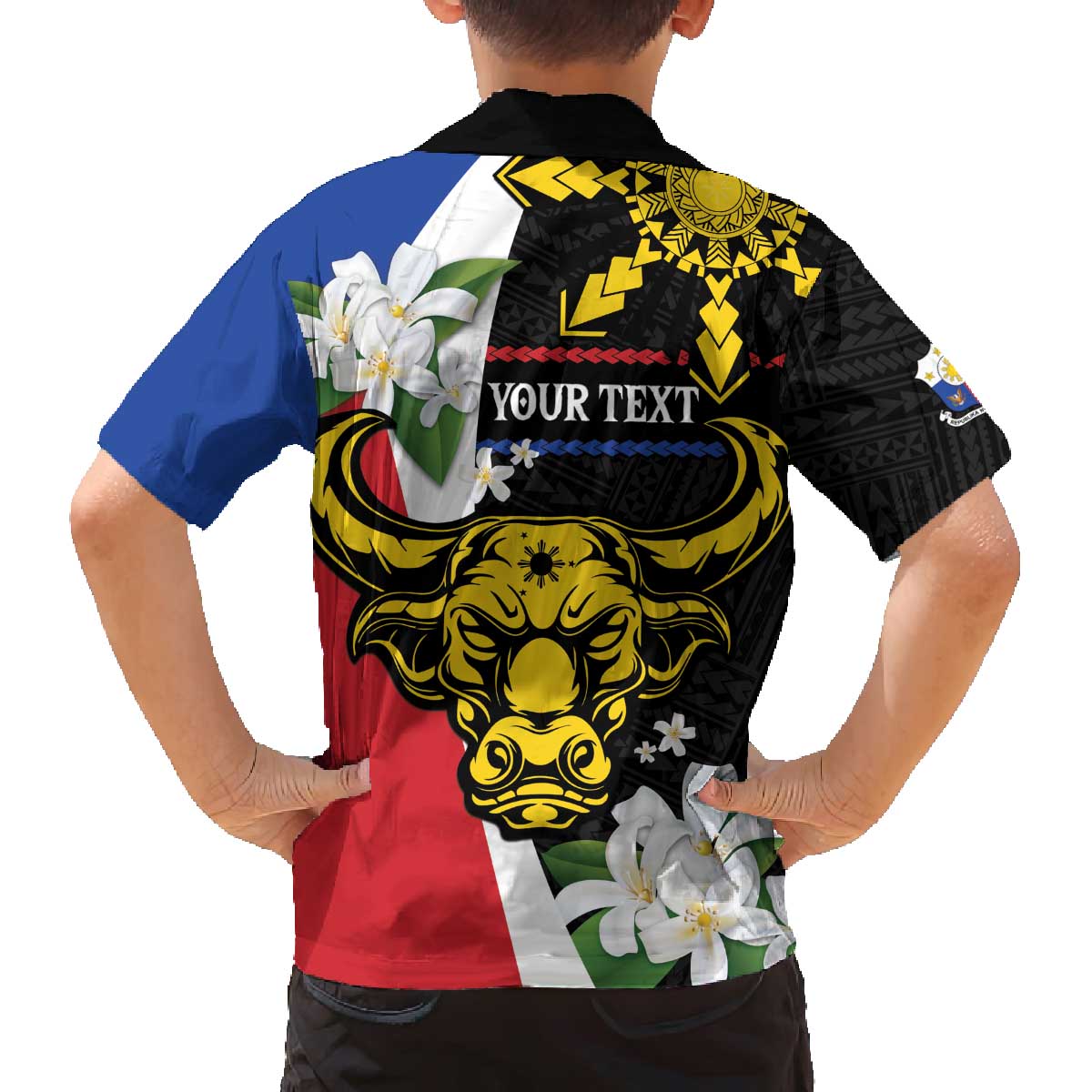 Personalised Philippines Carabao Family Matching Off The Shoulder Long Sleeve Dress and Hawaiian Shirt Filipino Sun Mix Sampaguita Flower LT14 - Polynesian Pride