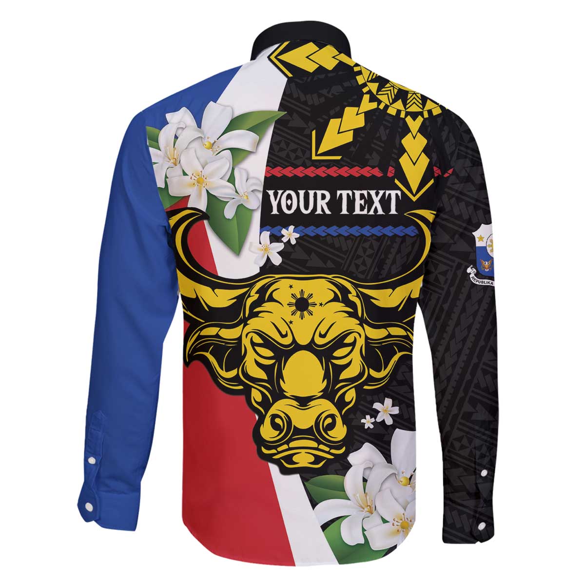 Personalised Philippines Carabao Family Matching Off The Shoulder Long Sleeve Dress and Hawaiian Shirt Filipino Sun Mix Sampaguita Flower LT14 - Polynesian Pride