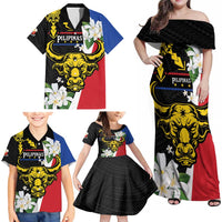 Personalised Philippines Carabao Family Matching Off Shoulder Maxi Dress and Hawaiian Shirt Filipino Sun Mix Sampaguita Flower LT14 - Polynesian Pride