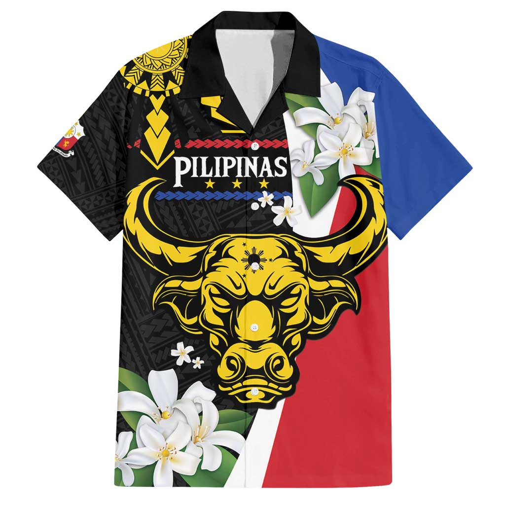 Personalised Philippines Carabao Family Matching Summer Maxi Dress and Hawaiian Shirt Filipino Sun Mix Sampaguita Flower LT14 Dad's Shirt - Short Sleeve Black - Polynesian Pride