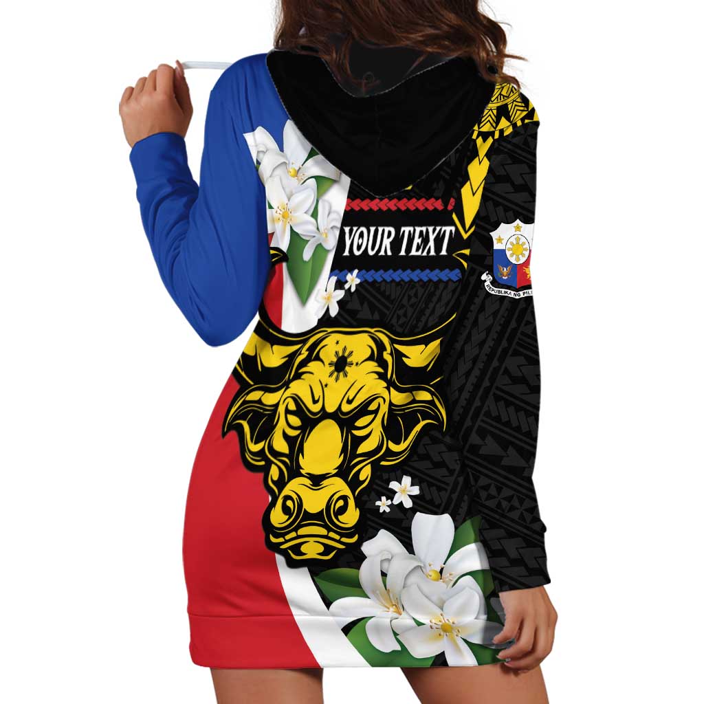 Personalised Philippines Carabao Hoodie Dress Filipino Sun Mix Sampaguita Flower LT14 - Polynesian Pride