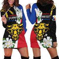 Personalised Philippines Carabao Hoodie Dress Filipino Sun Mix Sampaguita Flower LT14 - Polynesian Pride