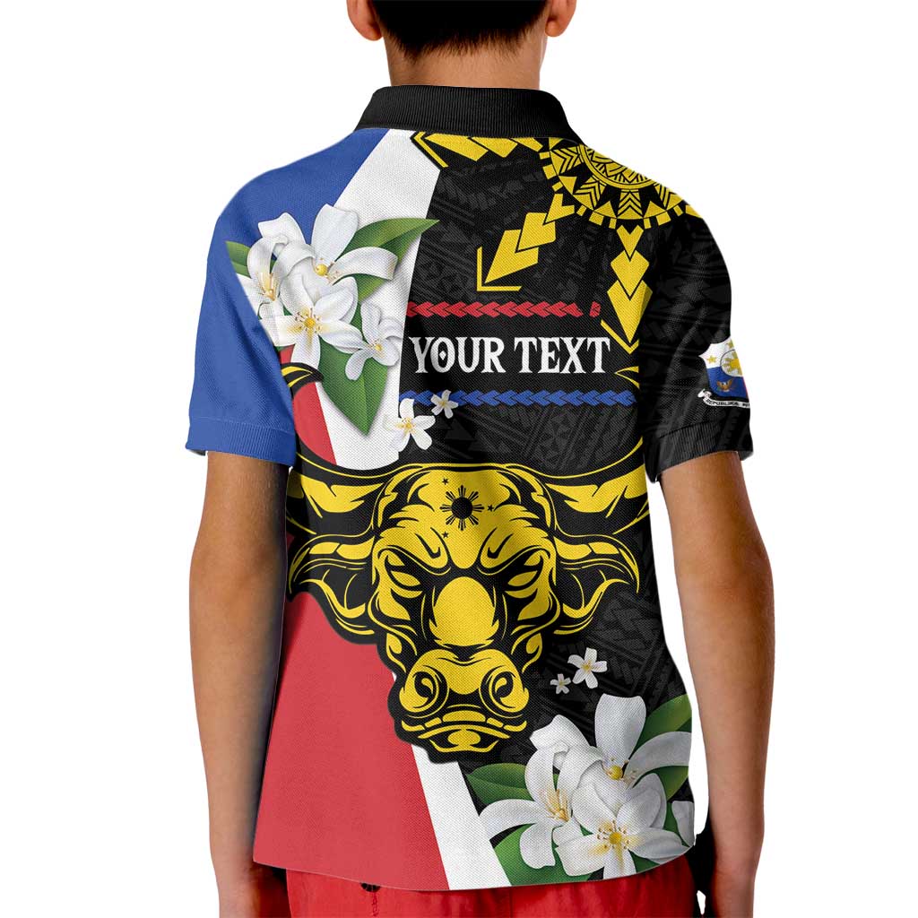 Personalised Philippines Carabao Kid Polo Shirt Filipino Sun Mix Sampaguita Flower LT14 - Polynesian Pride