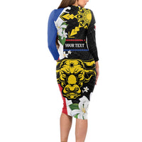Personalised Philippines Carabao Long Sleeve Bodycon Dress Filipino Sun Mix Sampaguita Flower LT14 - Polynesian Pride