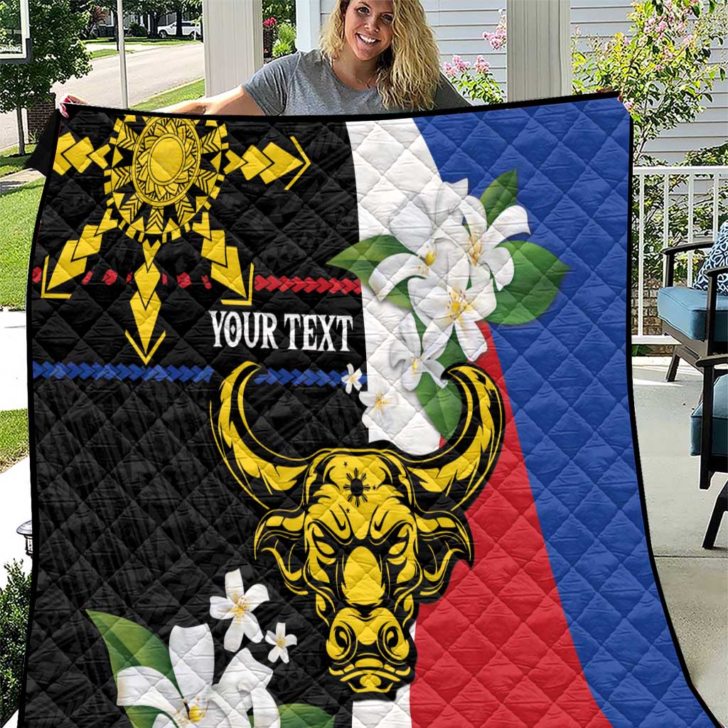 Personalised Philippines Carabao Quilt Filipino Sun Mix Sampaguita Flower LT14 Black - Polynesian Pride