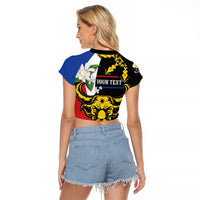 Personalised Philippines Carabao Raglan Cropped T Shirt Filipino Sun Mix Sampaguita Flower LT14 - Polynesian Pride