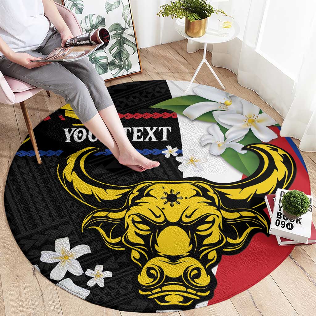 Personalised Philippines Carabao Round Carpet Filipino Sun Mix Sampaguita Flower LT14 - Polynesian Pride
