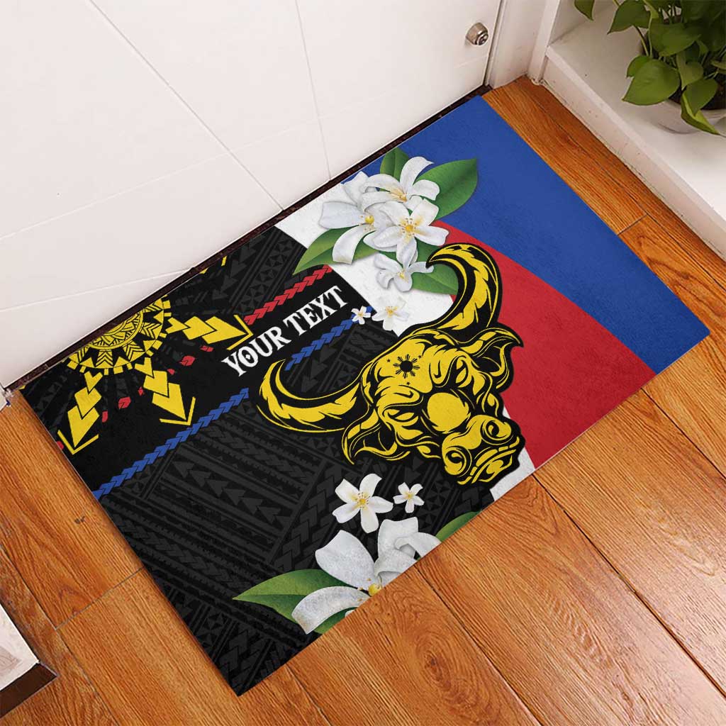 Personalised Philippines Carabao Rubber Doormat Filipino Sun Mix Sampaguita Flower LT14 - Polynesian Pride