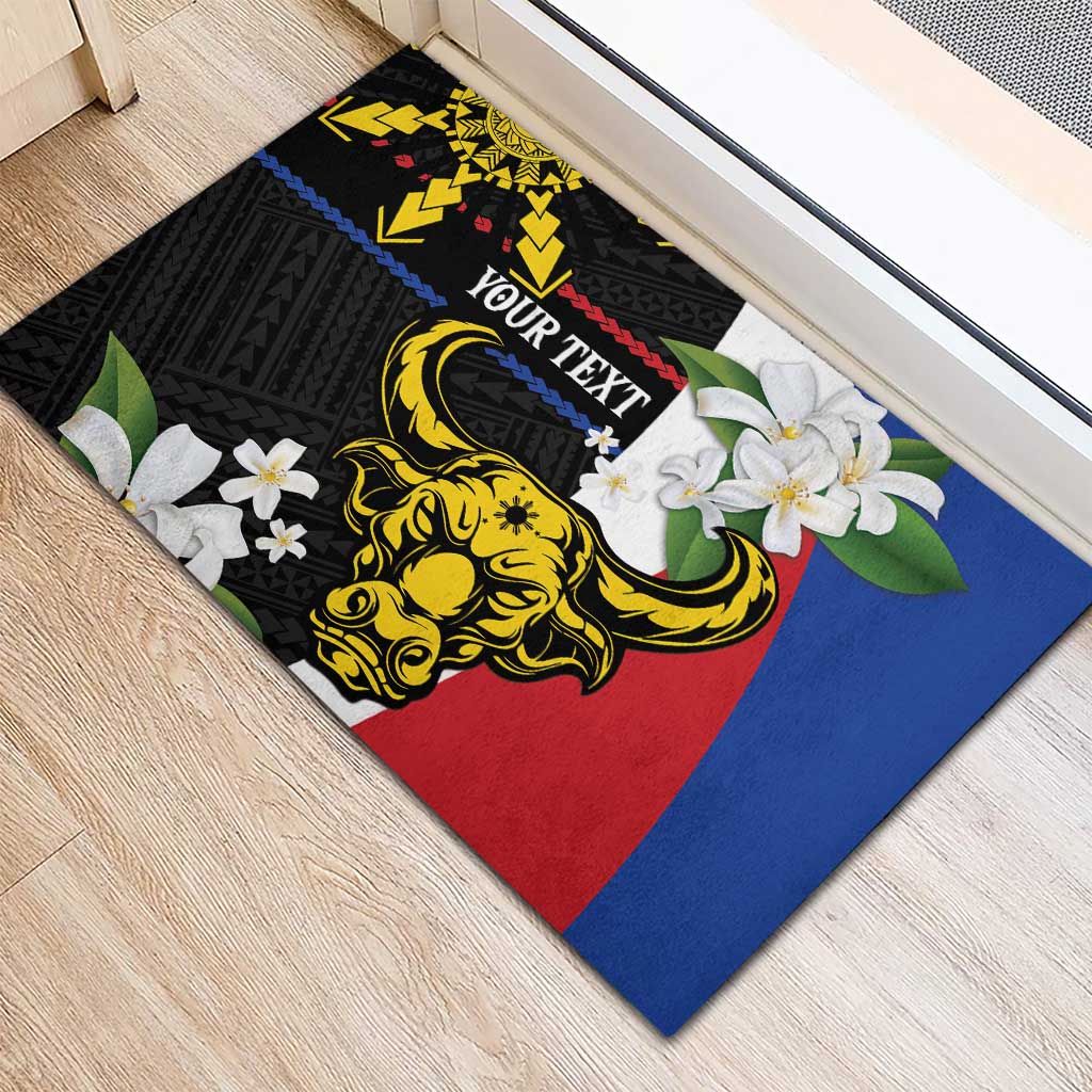 Personalised Philippines Carabao Rubber Doormat Filipino Sun Mix Sampaguita Flower LT14 - Polynesian Pride
