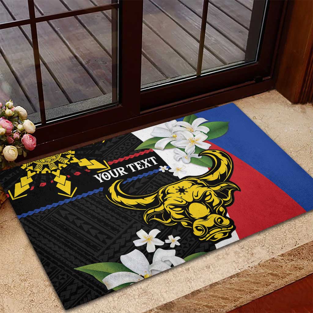 Personalised Philippines Carabao Rubber Doormat Filipino Sun Mix Sampaguita Flower LT14 - Polynesian Pride