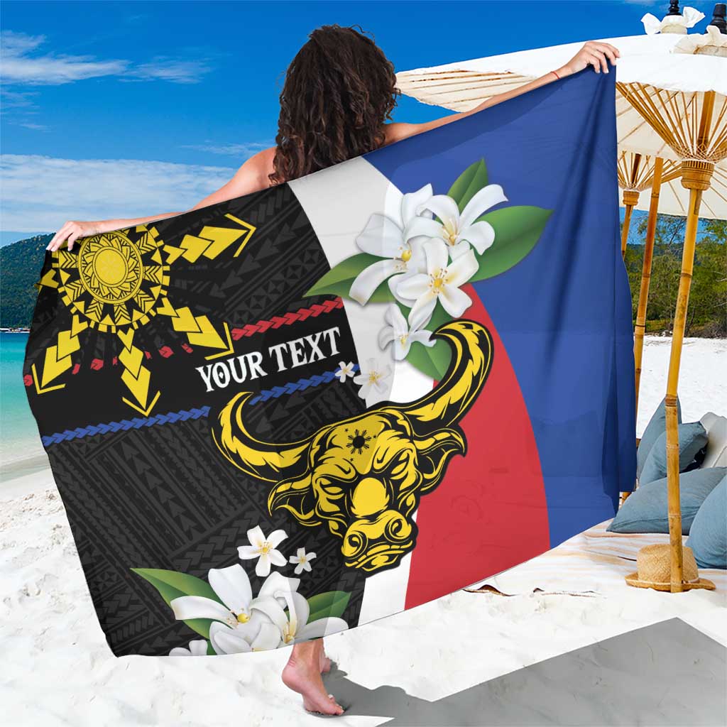 Personalised Philippines Carabao Sarong Filipino Sun Mix Sampaguita Flower LT14 One Size 44 x 66 inches Black - Polynesian Pride