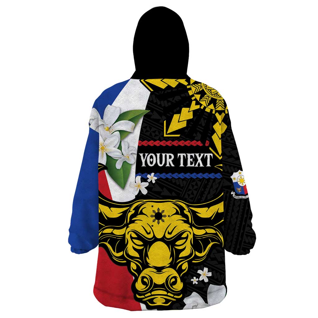 Personalised Philippines Carabao Wearable Blanket Hoodie Filipino Sun Mix Sampaguita Flower LT14 - Polynesian Pride