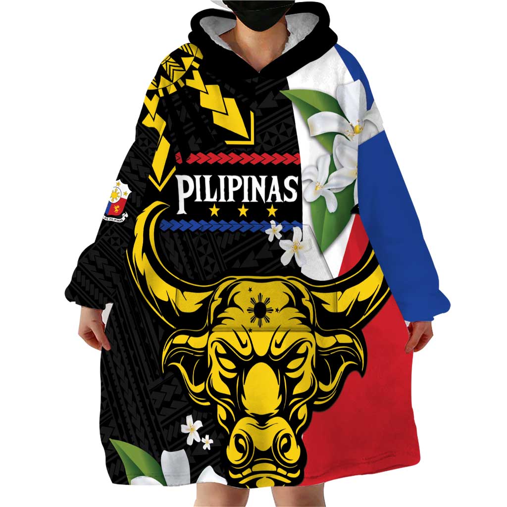 Personalised Philippines Carabao Wearable Blanket Hoodie Filipino Sun Mix Sampaguita Flower LT14 - Polynesian Pride