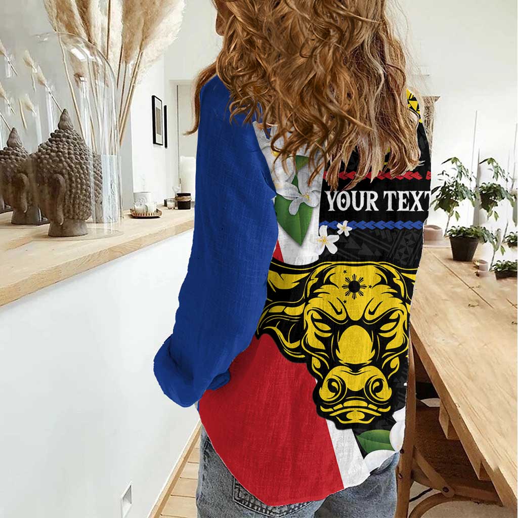 Personalised Philippines Carabao Women Casual Shirt Filipino Sun Mix Sampaguita Flower LT14 - Polynesian Pride