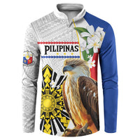 Personalised Philippines Eagle Button Sweatshirt Filipino Sun Mix Sampaguita Flower