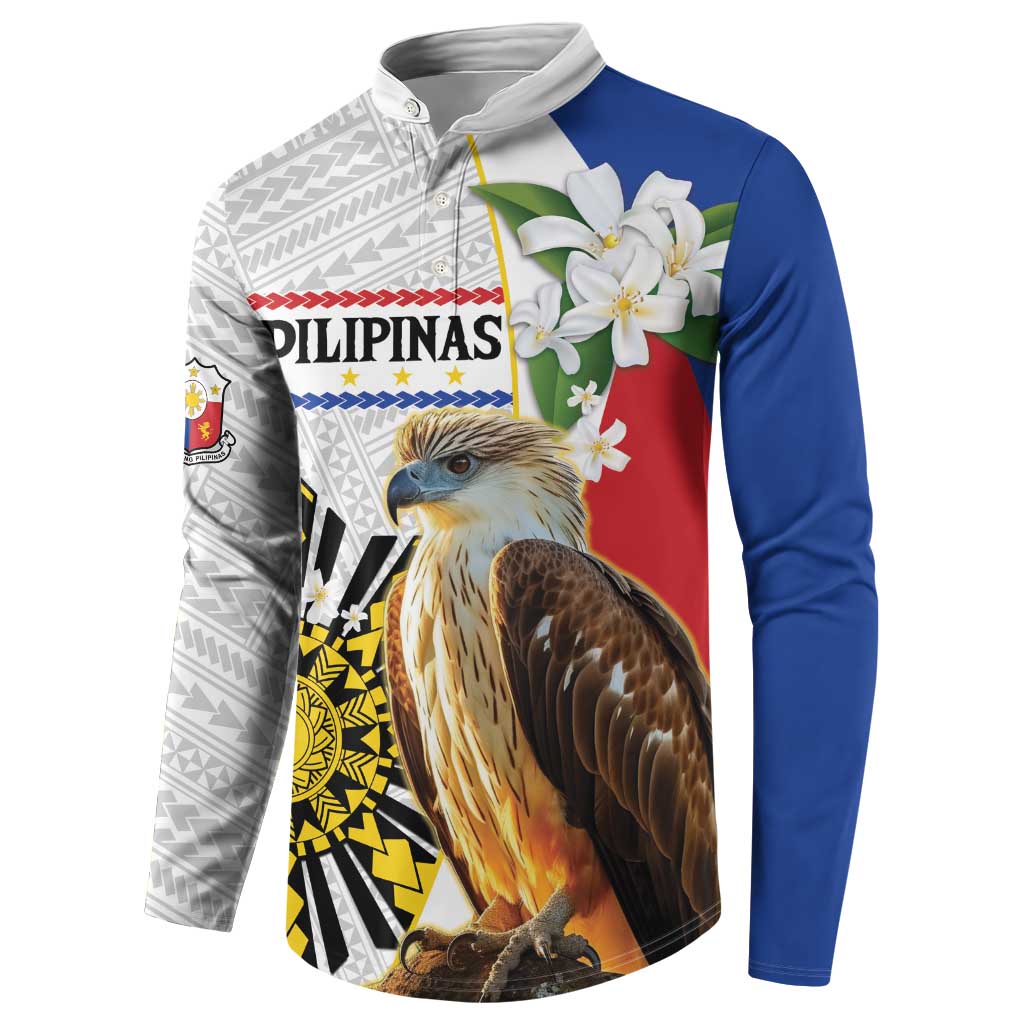Personalised Philippines Eagle Button Sweatshirt Filipino Sun Mix Sampaguita Flower
