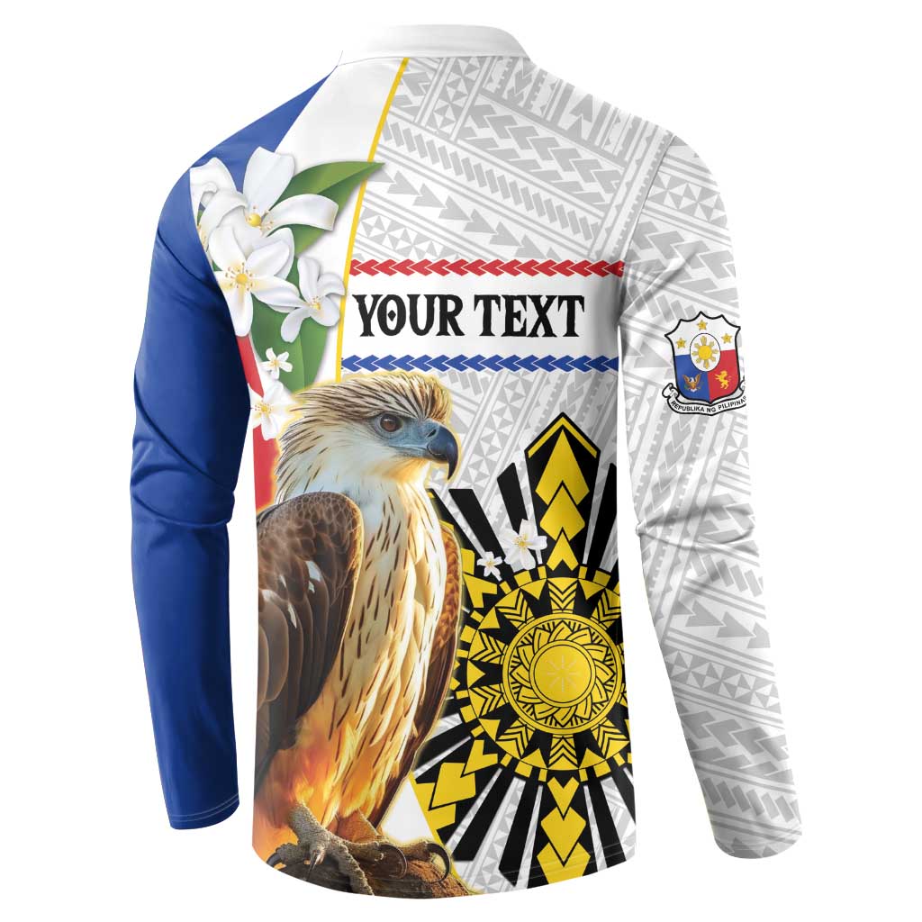 Personalised Philippines Eagle Button Sweatshirt Filipino Sun Mix Sampaguita Flower