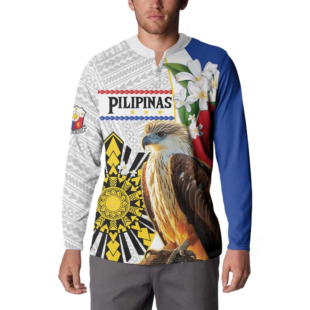 Personalised Philippines Eagle Button Sweatshirt Filipino Sun Mix Sampaguita Flower